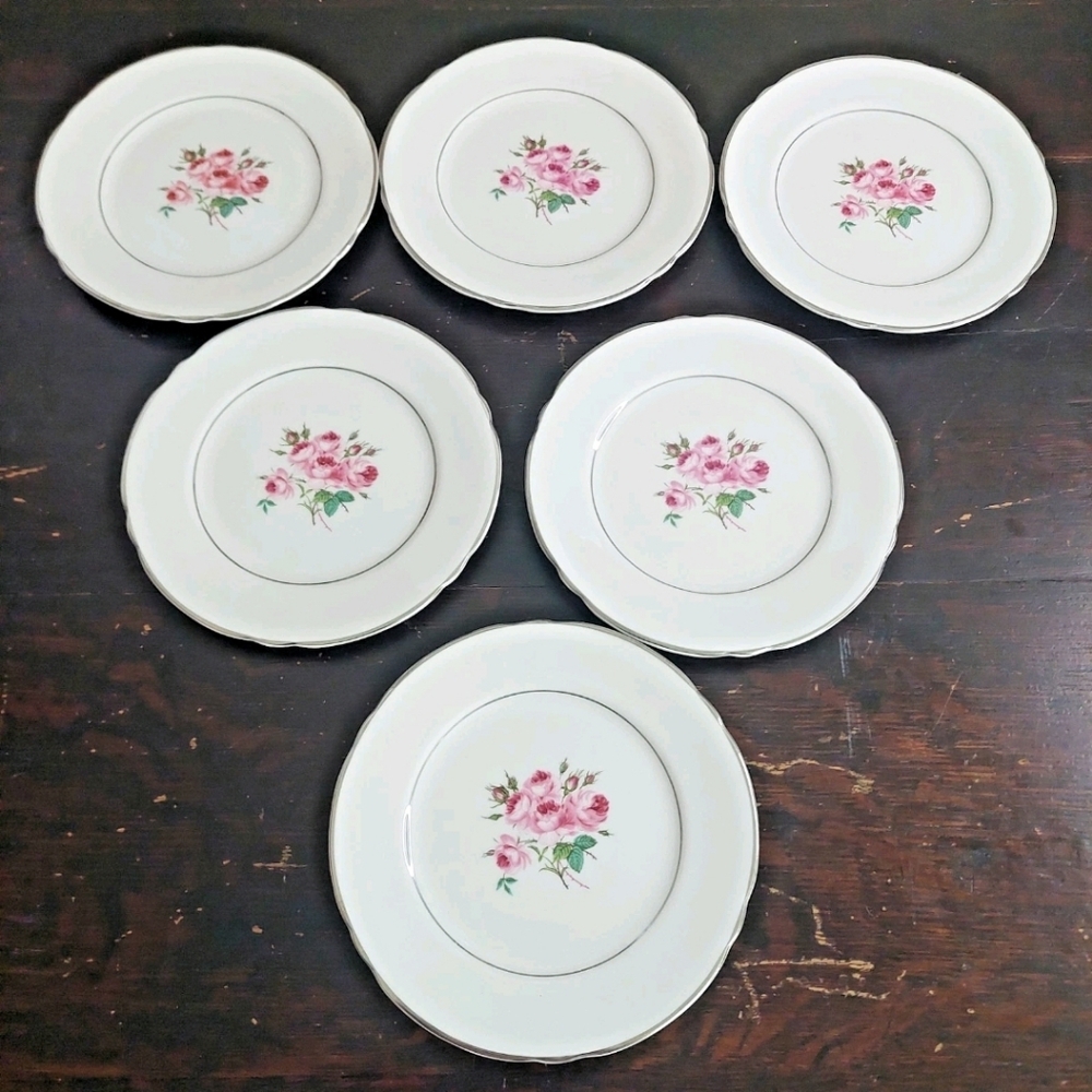 6pc Lichfield Fine Bone China Margaret Rose Side Bread Dessert Plate Set